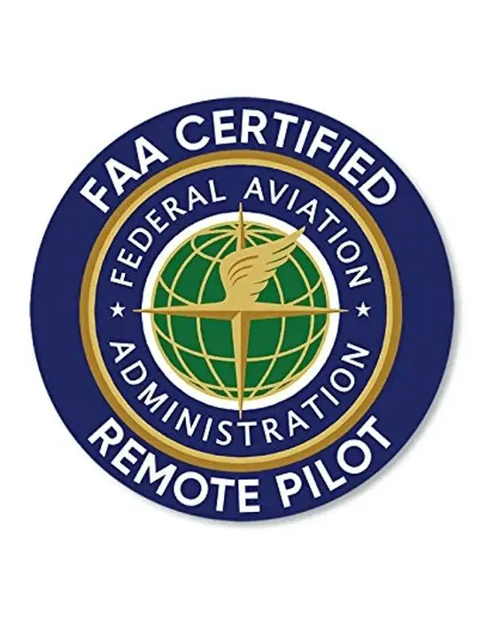 A round sticker that says faa certified remote pilot.